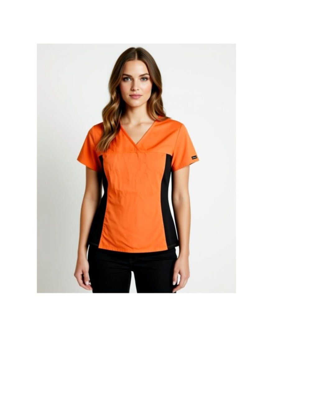 Cherokee scrub top, tangerine and black, size Small (F17)